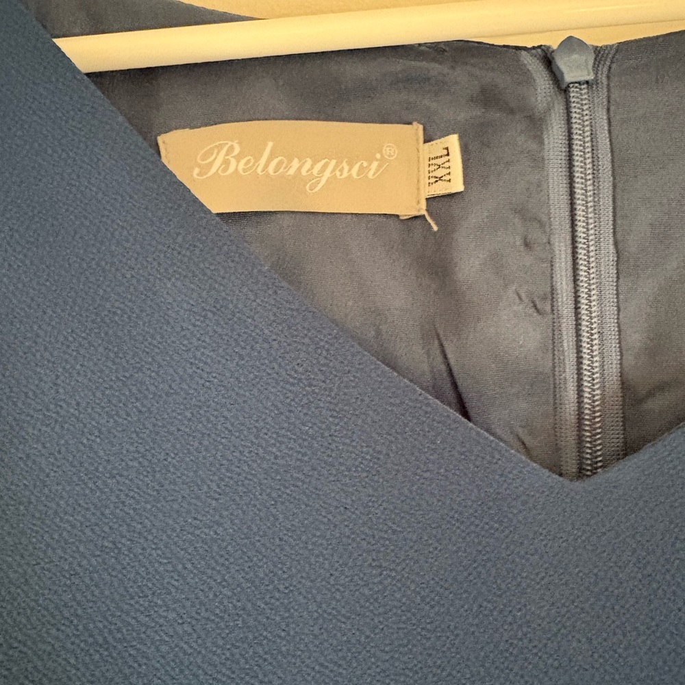 Blue Long Sleeve V-Neck Dress - Picture 4 of 4